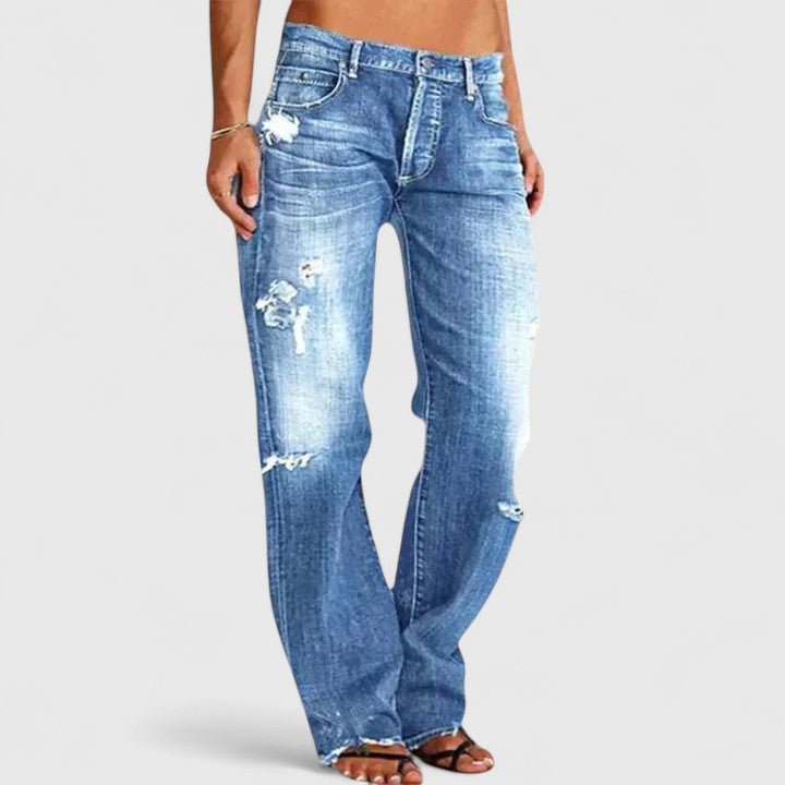Women's Low-Rise Distressed Straight-Leg Jeans - Blue