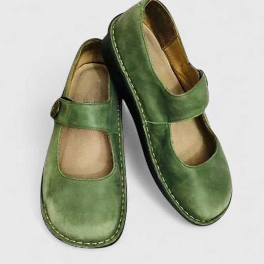 Women's Mary Jane Flats Contrast Stitch Detail - Green