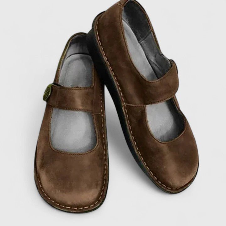 Women's Mary Jane Flats Contrast Stitch Detail - Brown