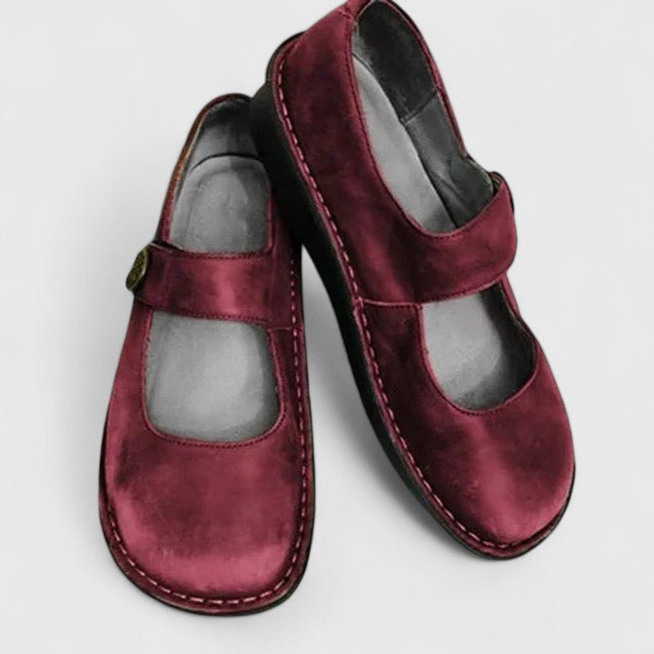 Women's Mary Jane Flats Contrast Stitch Detail - Red