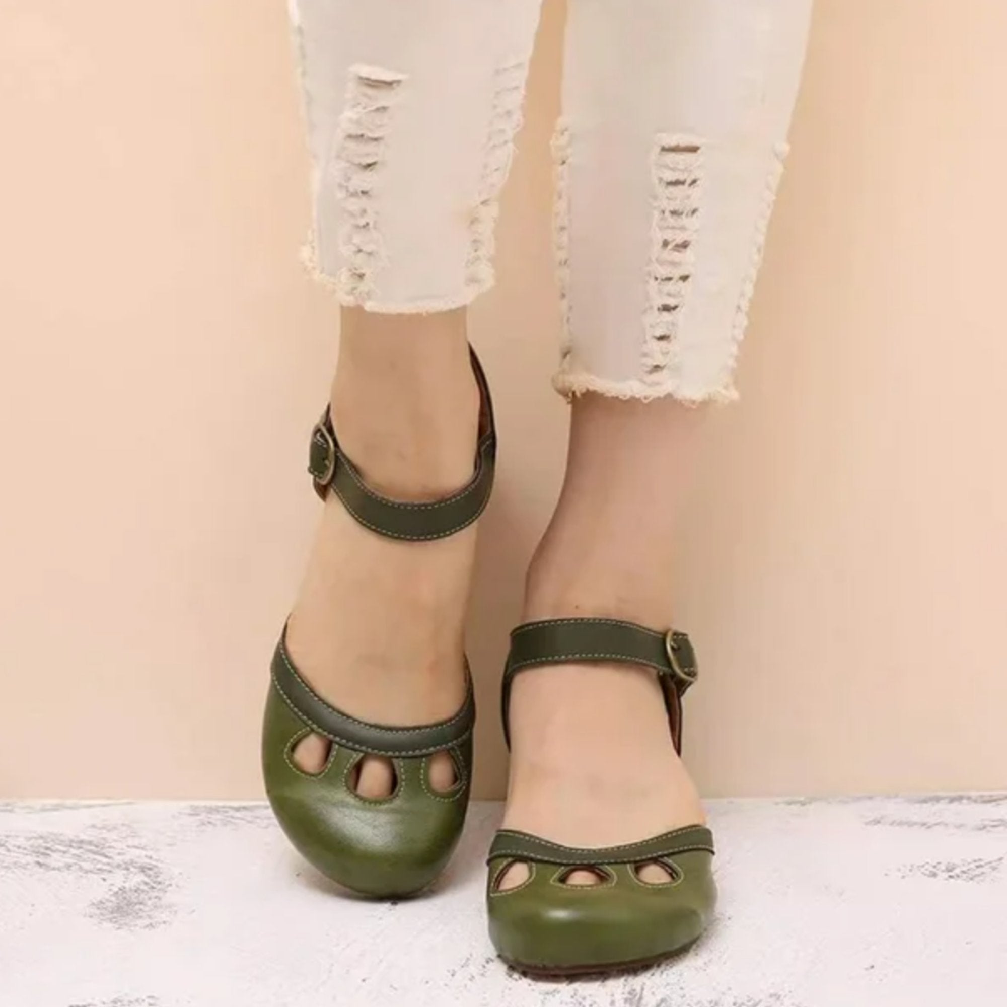 Women's Mary Jane Flats Cutout Toe Ankle Strap - Green
