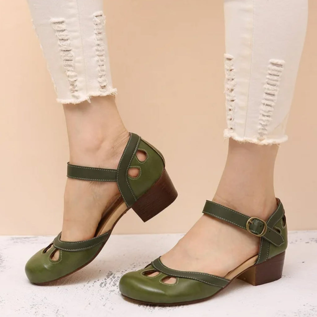 Women's Mary Jane Flats Cutout Toe Ankle Strap