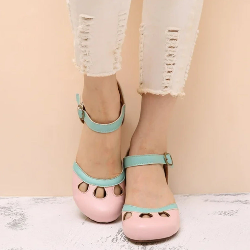 Women's Mary Jane Flats Cutout Toe Ankle Strap - Pink