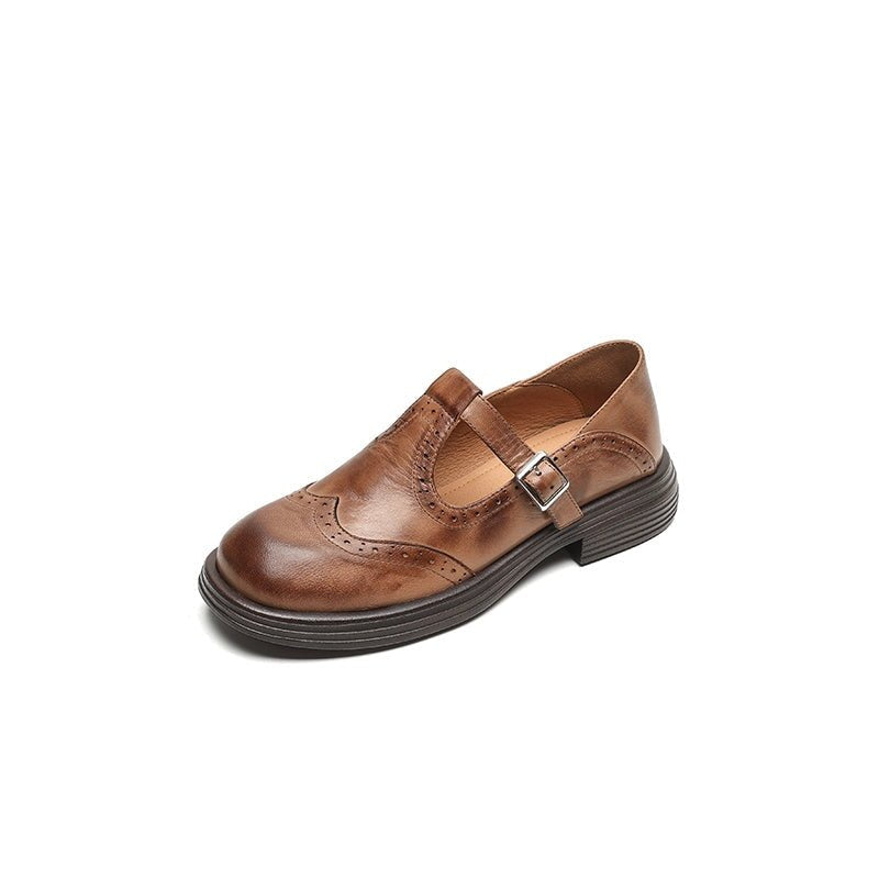 Women's Mary Jane Flats with Buckle Strap - Brown