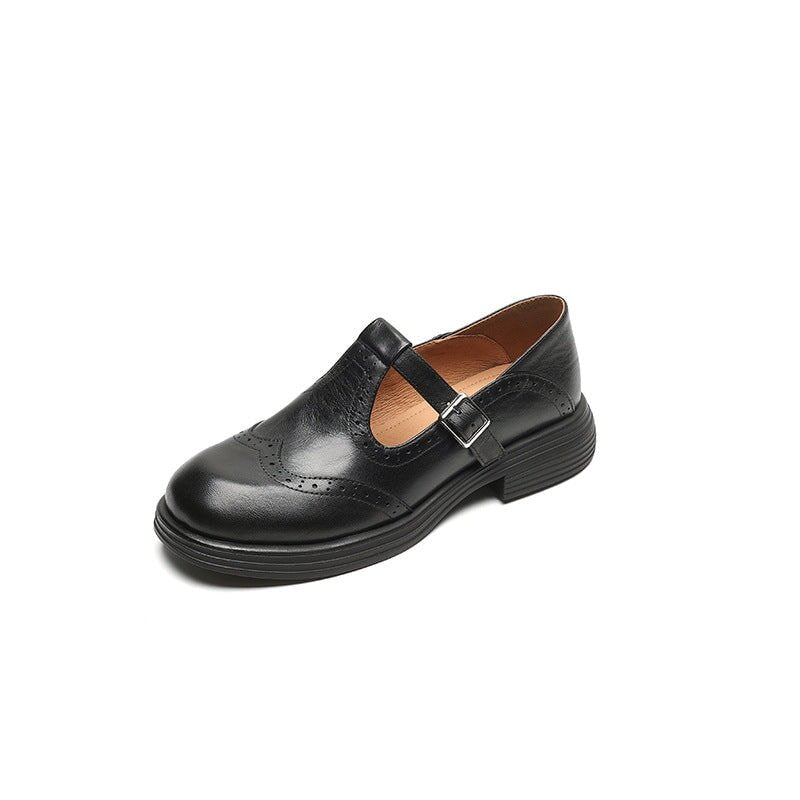 Women's Mary Jane Flats with Buckle Strap - Black