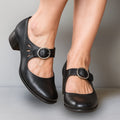 Women's Mary Jane Shoes Block Heel Buckle Strap - Black
