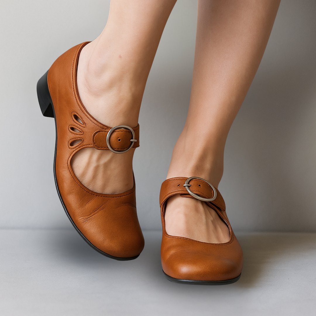 Women's Mary Jane Shoes Block Heel Buckle Strap - Brown