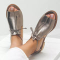 Women's Metallic Open-Toe Bow-Tie Strap Flat Sandals - Silver