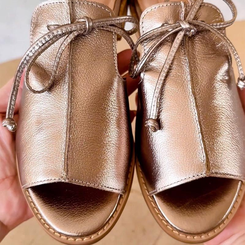 Women's Metallic Open-Toe Bow-Tie Strap Flat Sandals