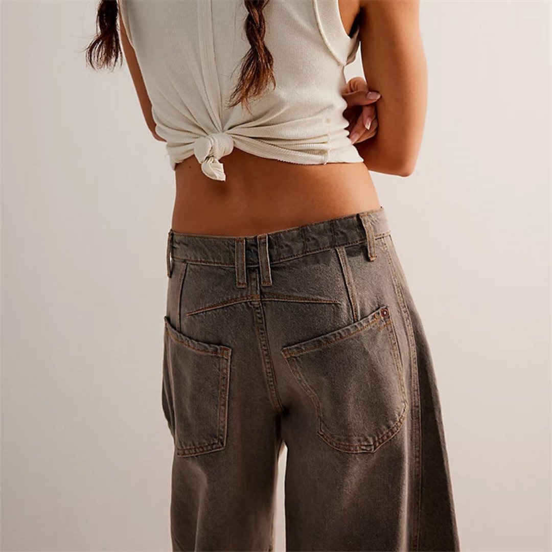 Women's Mid-Rise Cropped Barrel Leg Heavyweight Denim Jeans