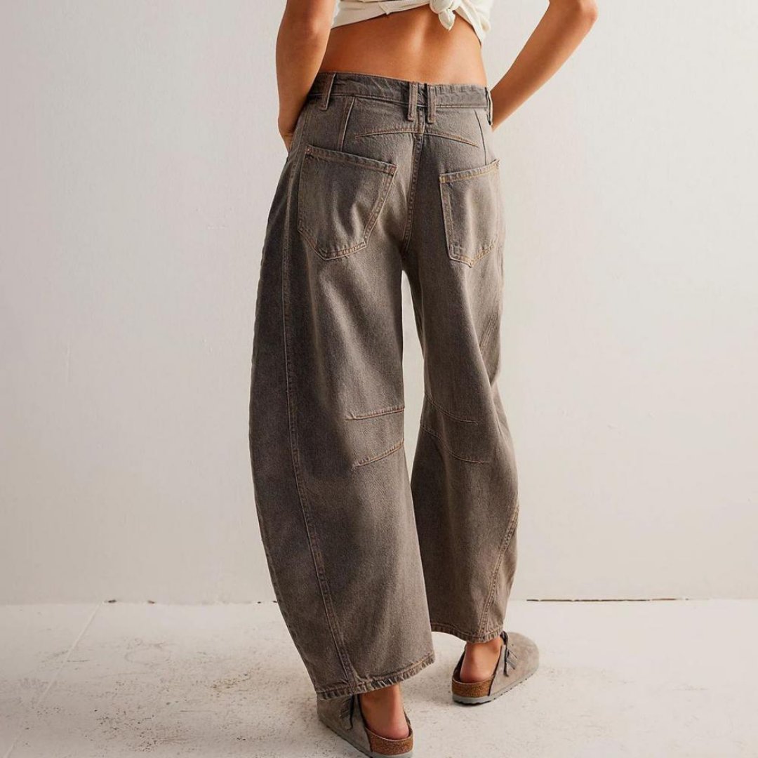 Women's Mid-Rise Cropped Barrel Leg Heavyweight Denim Jeans