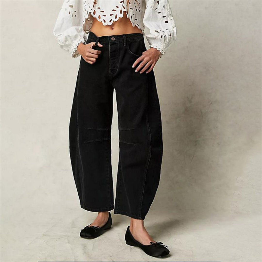 Women's Mid-Rise Cropped Barrel Leg Heavyweight Denim Jeans - Black