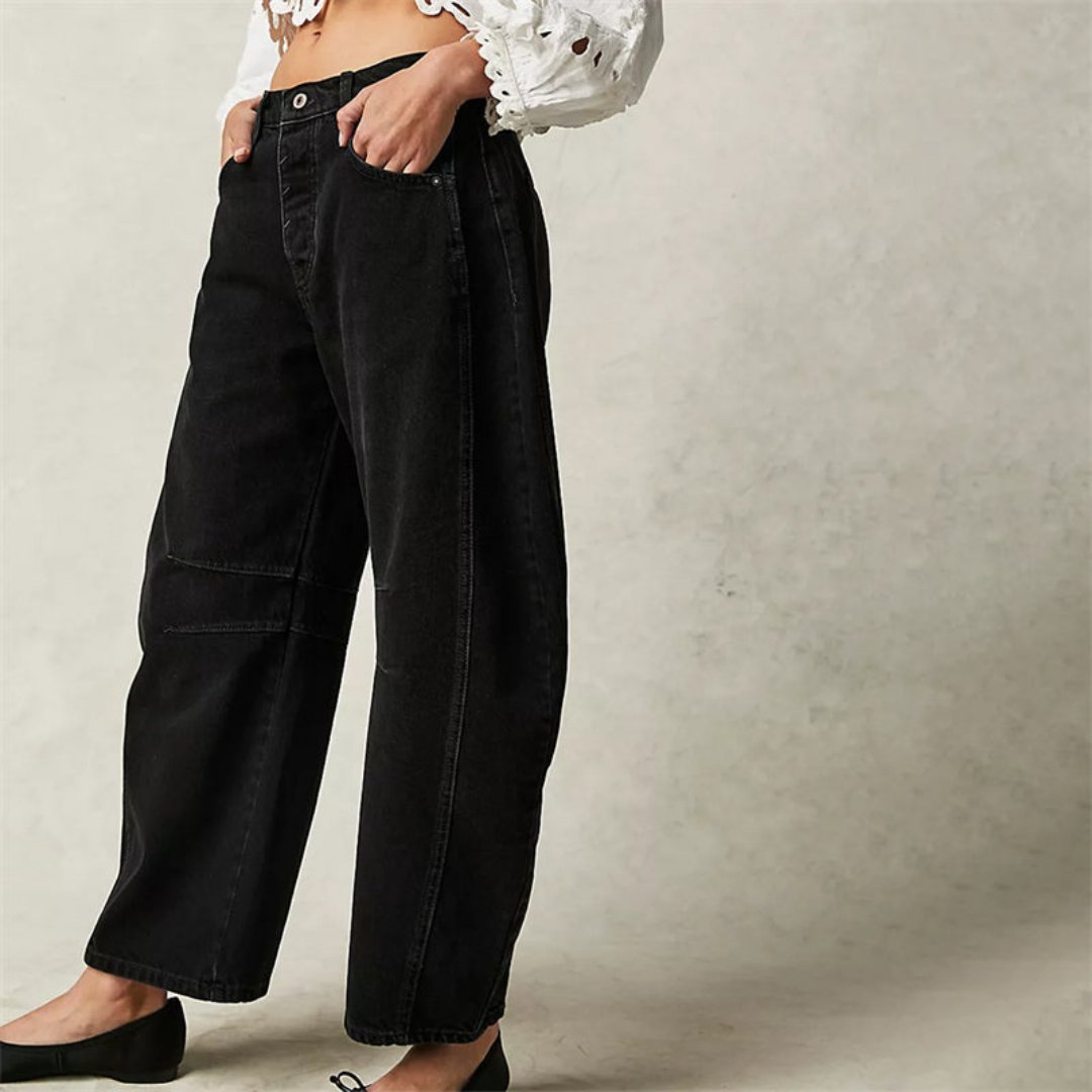 Women's Mid-Rise Cropped Barrel Leg Heavyweight Denim Jeans