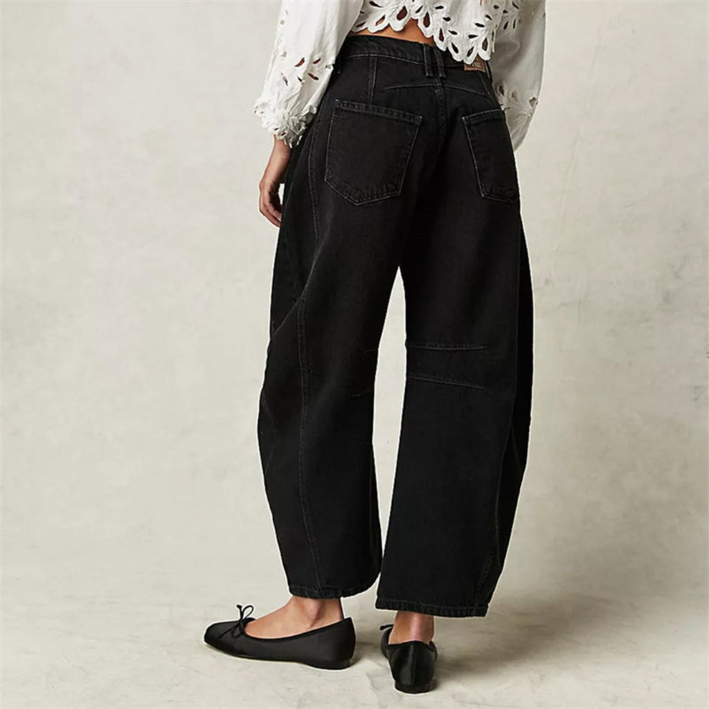 Women's Mid-Rise Cropped Barrel Leg Heavyweight Denim Jeans
