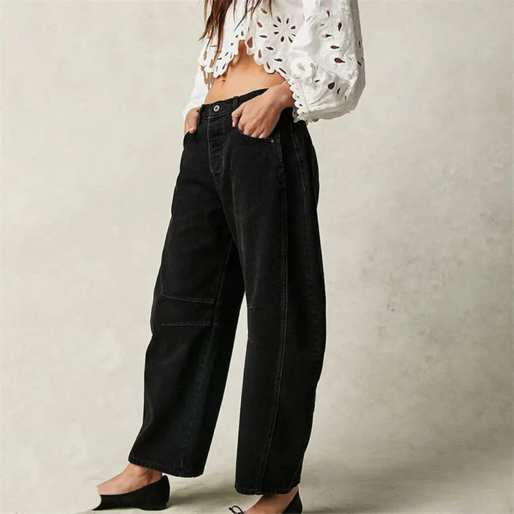 Women's Mid-Rise Cropped Barrel Leg Heavyweight Denim Jeans