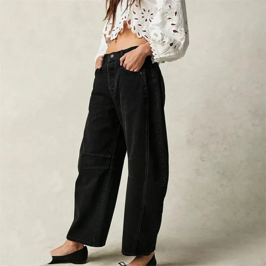 Women's Mid-Rise Cropped Barrel Leg Heavyweight Denim Jeans