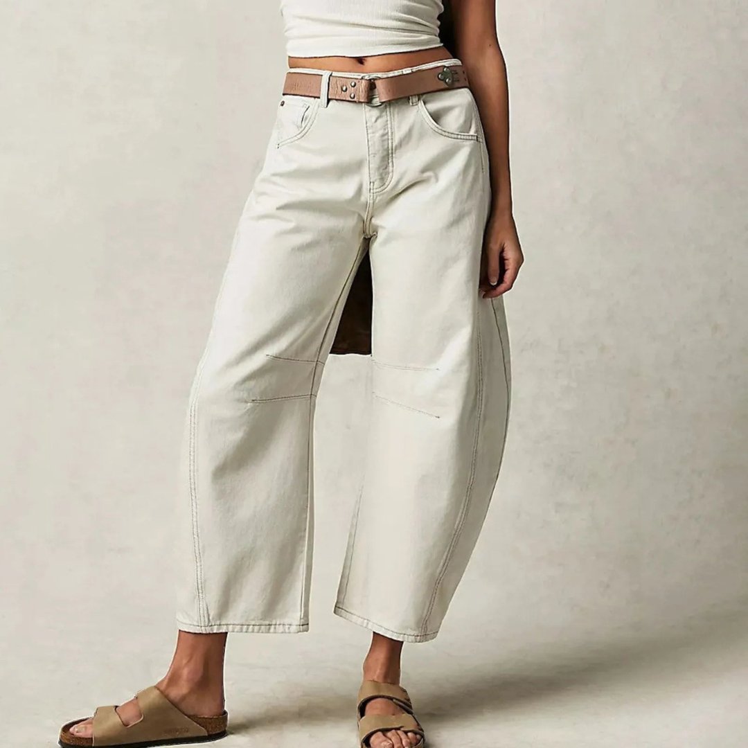 Women's Mid-Rise Cropped Barrel Leg Heavyweight Denim Jeans - White