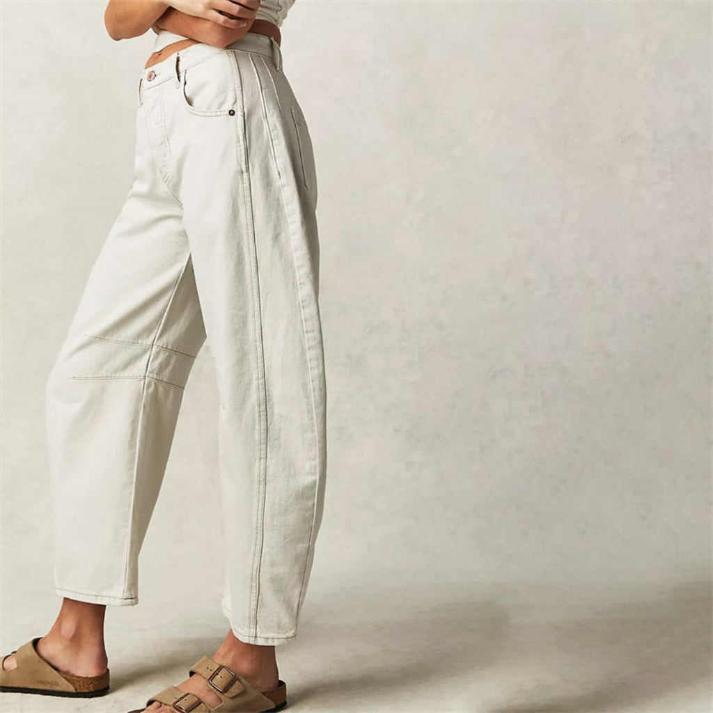 Women's Mid-Rise Cropped Barrel Leg Heavyweight Denim Jeans