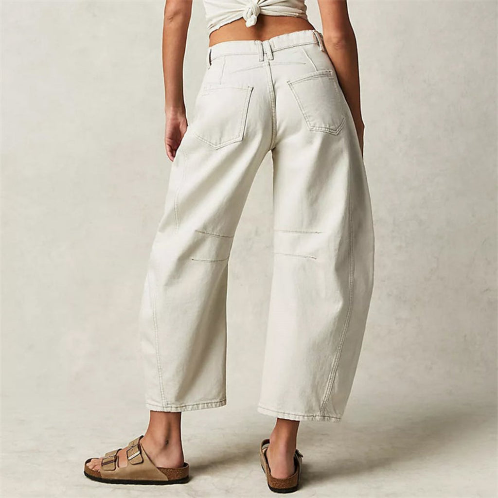 Women's Mid-Rise Cropped Barrel Leg Heavyweight Denim Jeans