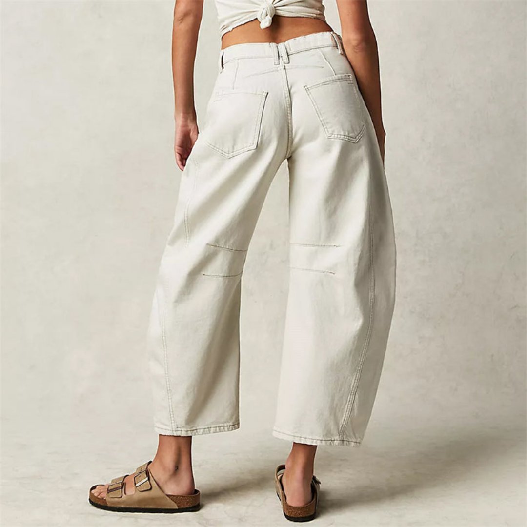 Women's Mid-Rise Cropped Barrel Leg Heavyweight Denim Jeans
