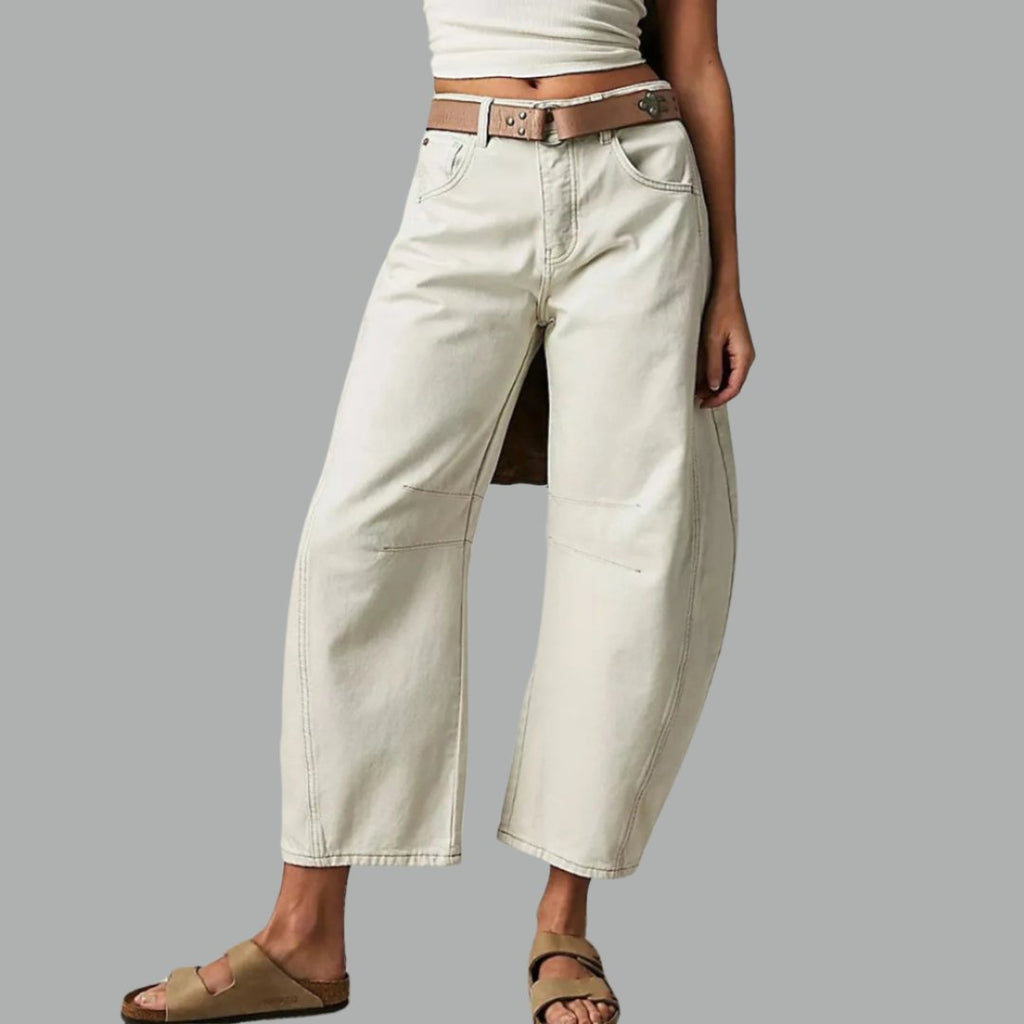 Women's Mid-Rise Cropped Barrel Leg Heavyweight Denim Jeans