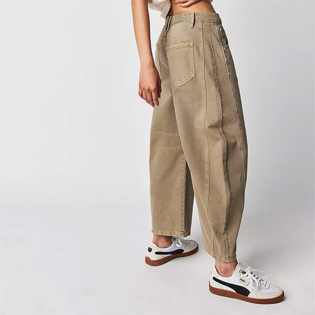 Women's Mid-Rise Cropped Barrel Leg Heavyweight Denim Jeans