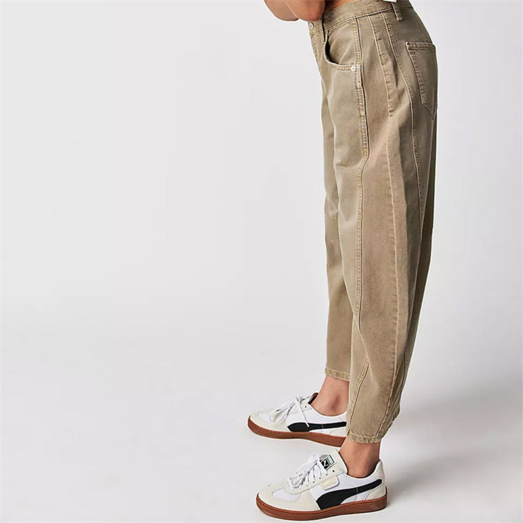 Women's Mid-Rise Cropped Barrel Leg Heavyweight Denim Jeans