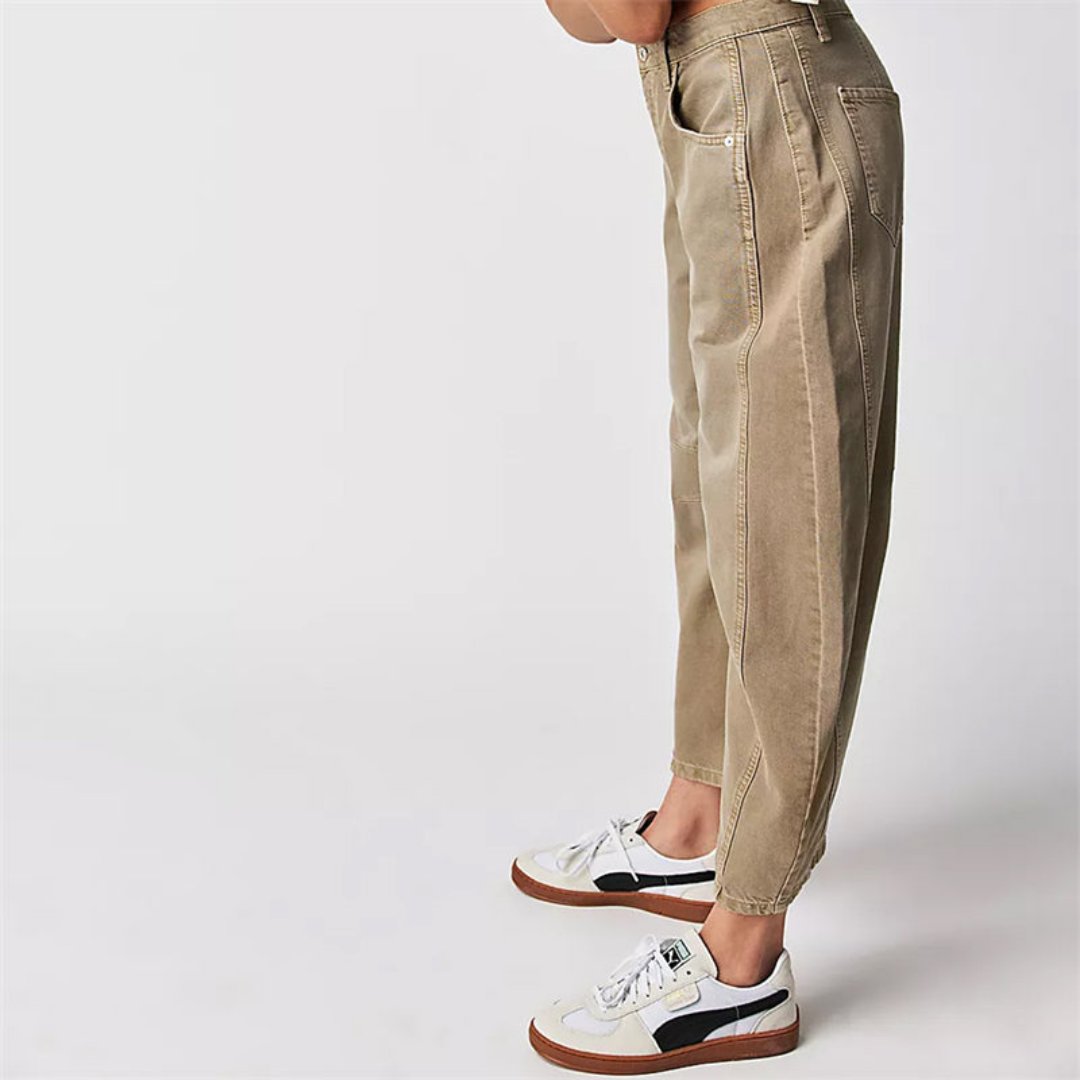 Women's Mid-Rise Cropped Barrel Leg Heavyweight Denim Jeans
