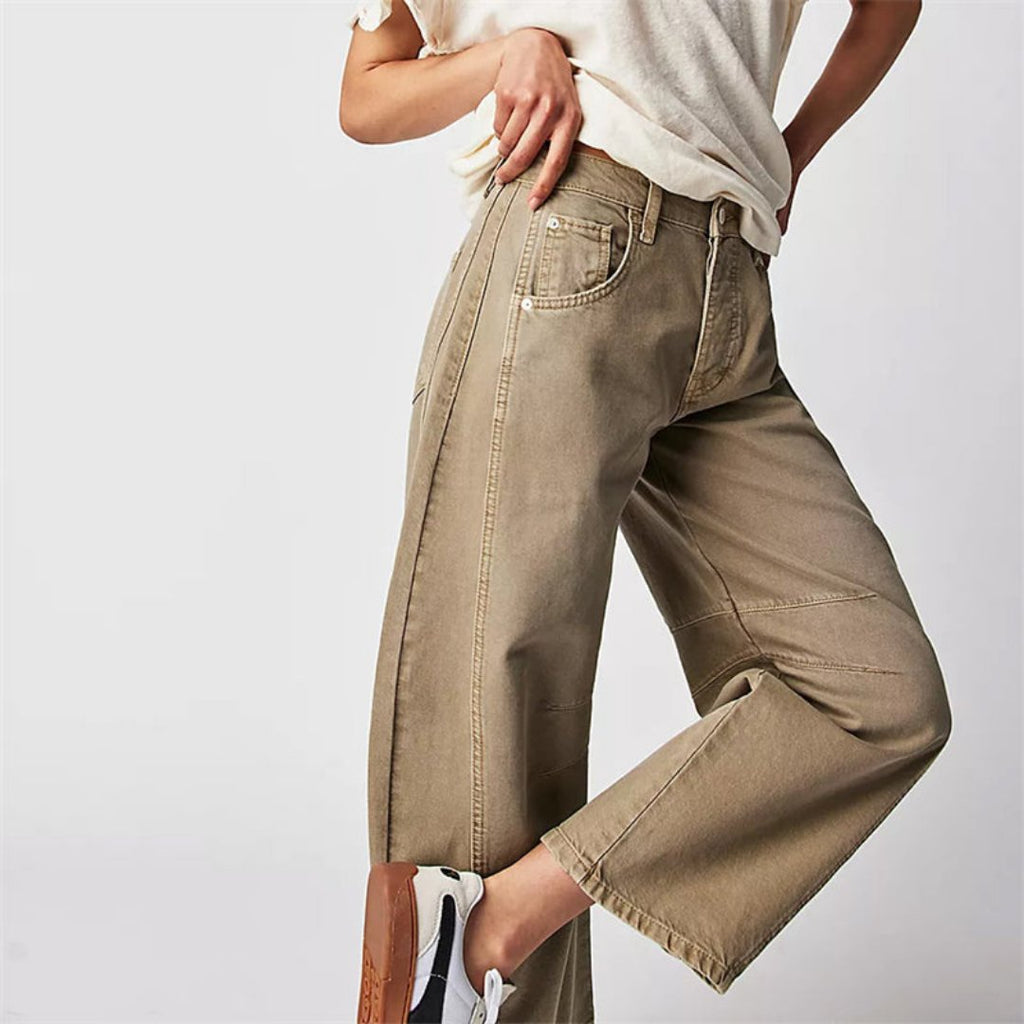 Women's Mid-Rise Cropped Barrel Leg Heavyweight Denim Jeans