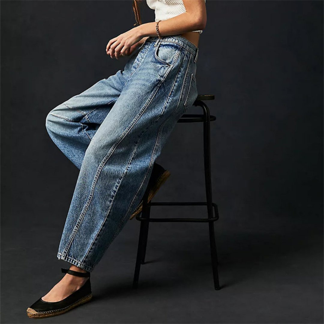 Women's Mid-Rise Cropped Barrel Leg Heavyweight Denim Jeans