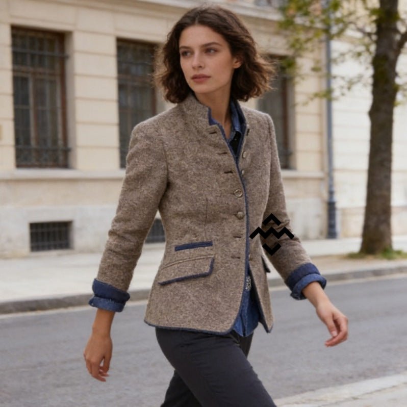 Women's Military Stand-Collar Wool Blend Equestrian Blazer