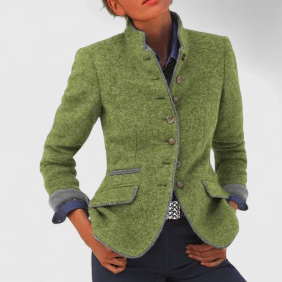 Women's Military Stand-Collar Wool Blend Equestrian Blazer - Green
