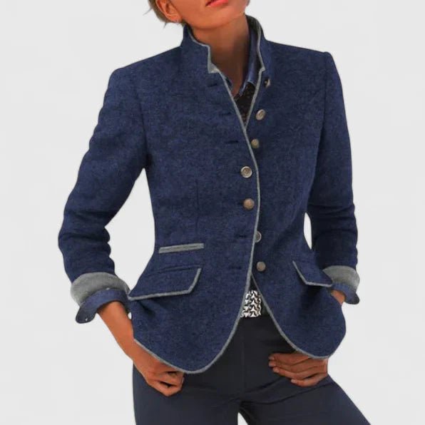 Women's Military Stand-Collar Wool Blend Equestrian Blazer - Royal Blue