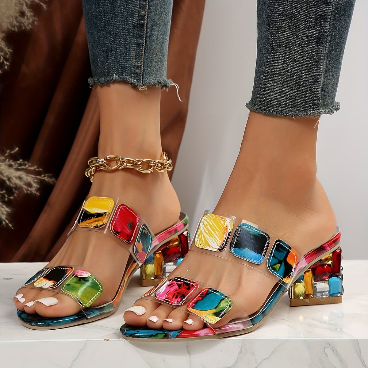 Women's Multi-Strap Block Heel Slide Sandals