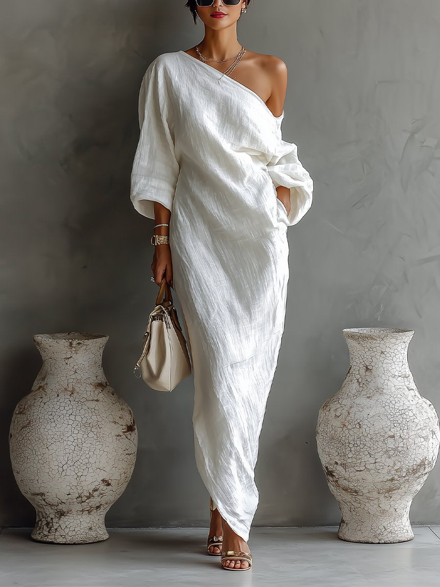 Women's One-Shoulder Cotton-Linen Maxi Dress