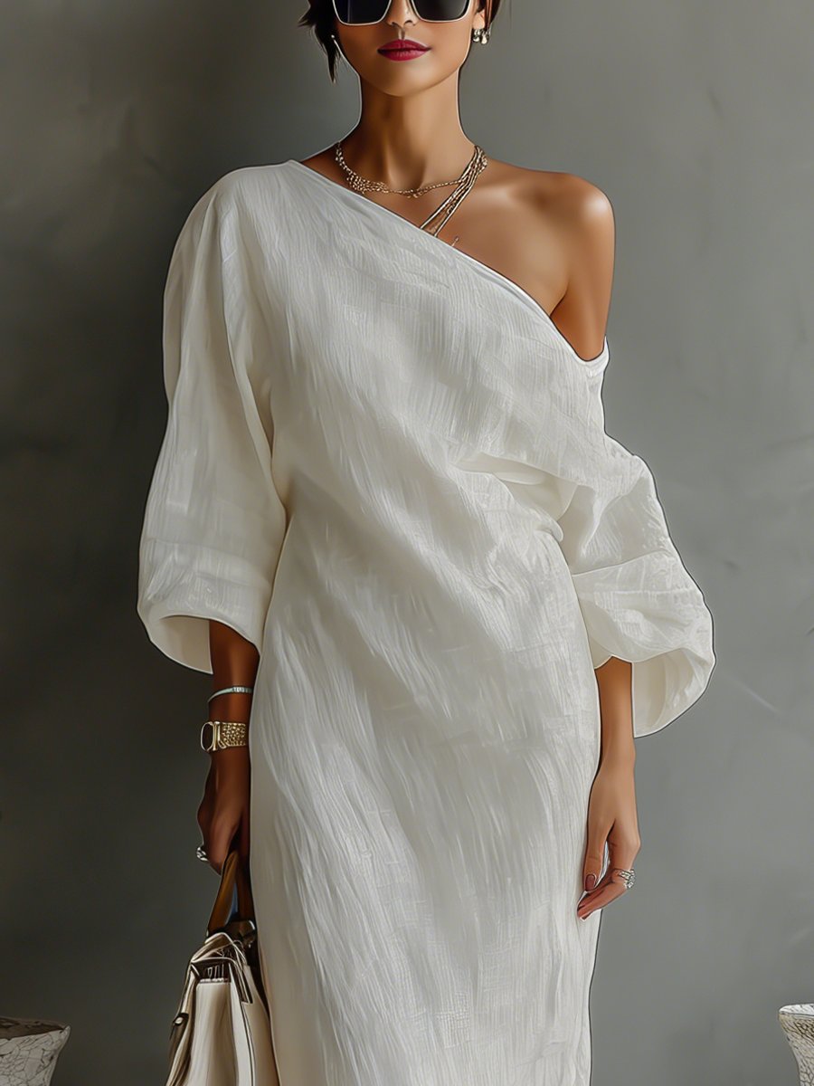 Women's One-Shoulder Cotton-Linen Maxi Dress