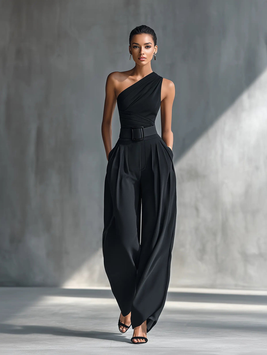 Women's One-Shoulder Knit Top Wide-Leg Pants Two-Piece Set