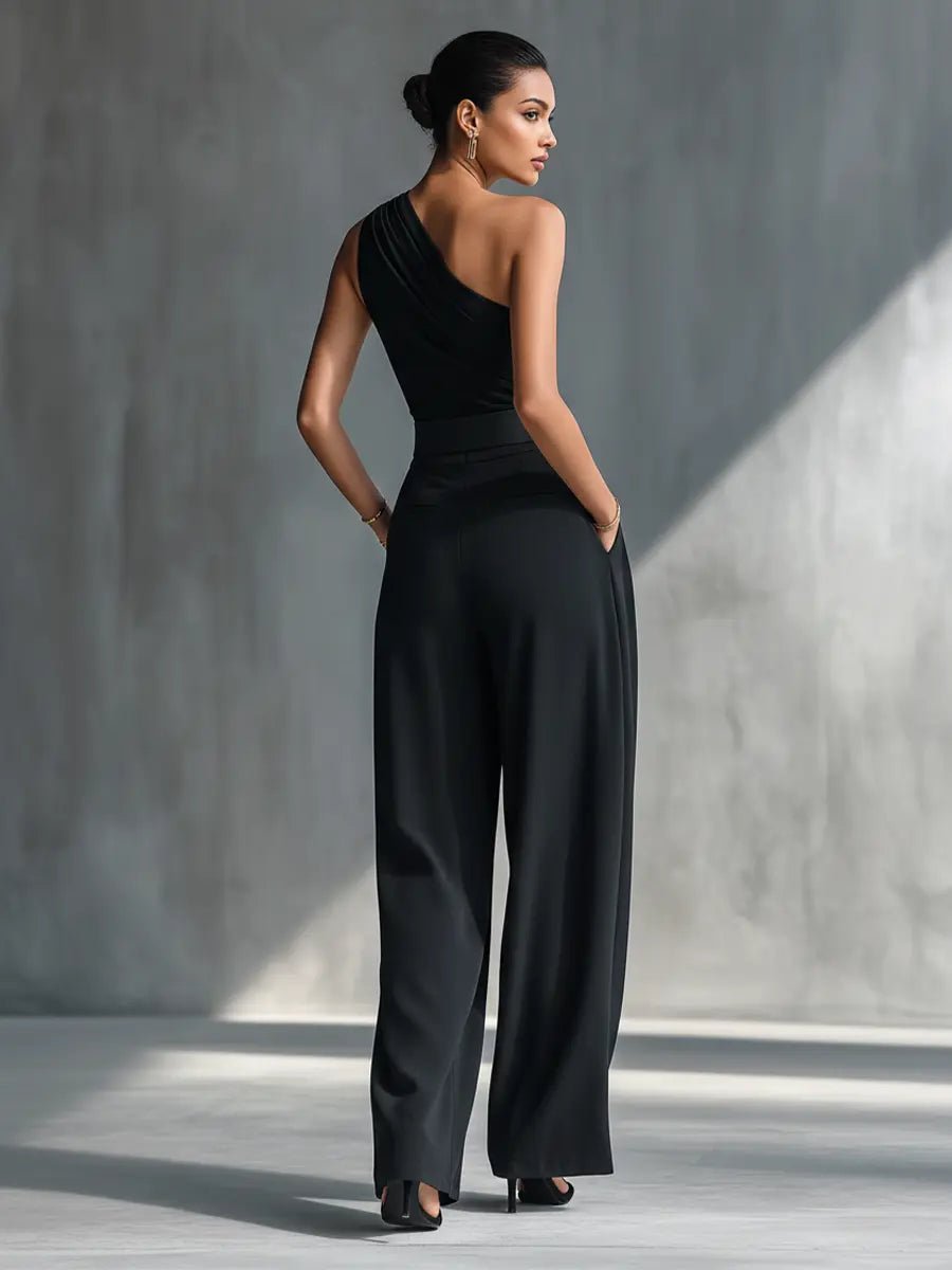 Women's One-Shoulder Knit Top Wide-Leg Pants Two-Piece Set