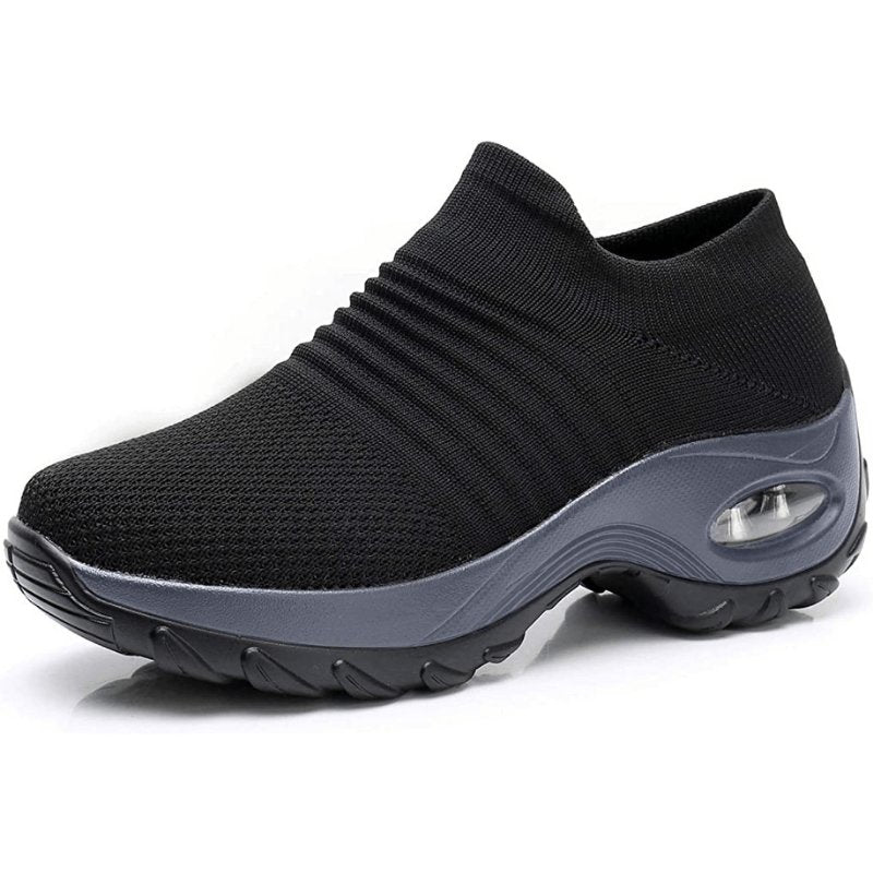 Women's Orthopedic Air-Cushioned Slip-On Walking Sneakers - Black (Gray Sole)