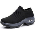 Women's Orthopedic Air-Cushioned Slip-On Walking Sneakers - Black (Gray Sole)