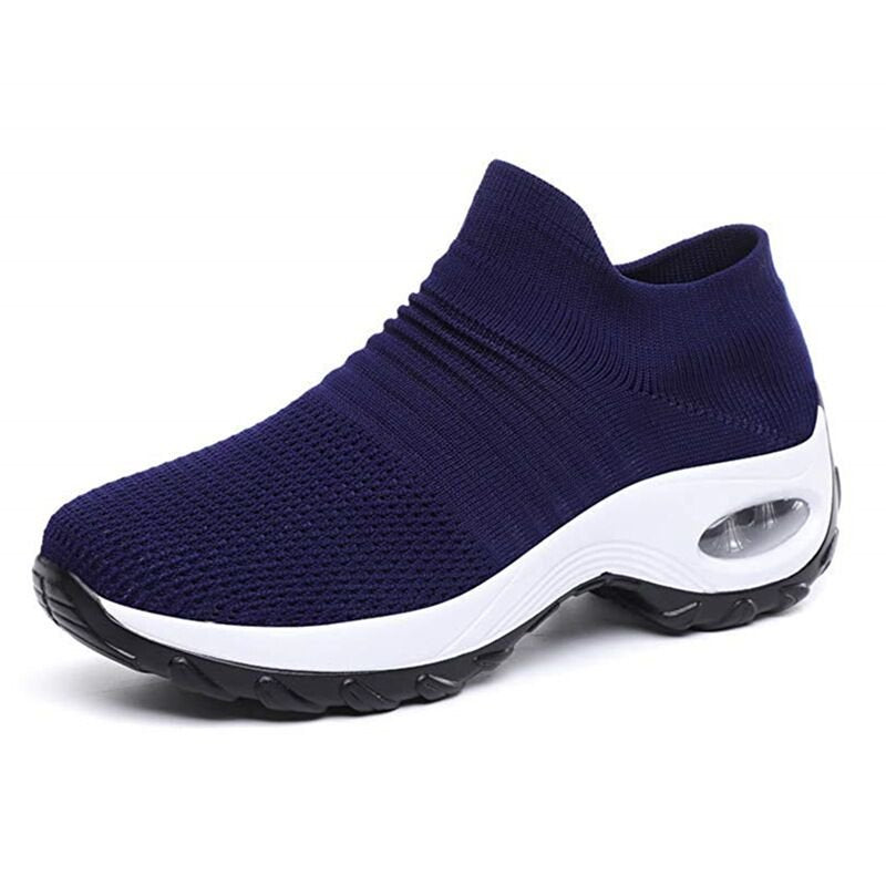 Women's Orthopedic Air-Cushioned Slip-On Walking Sneakers - Blue (White Sole)
