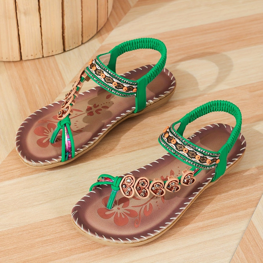 Women's Orthopedic Beaded Ankle-Strap Flat Sandals - Green