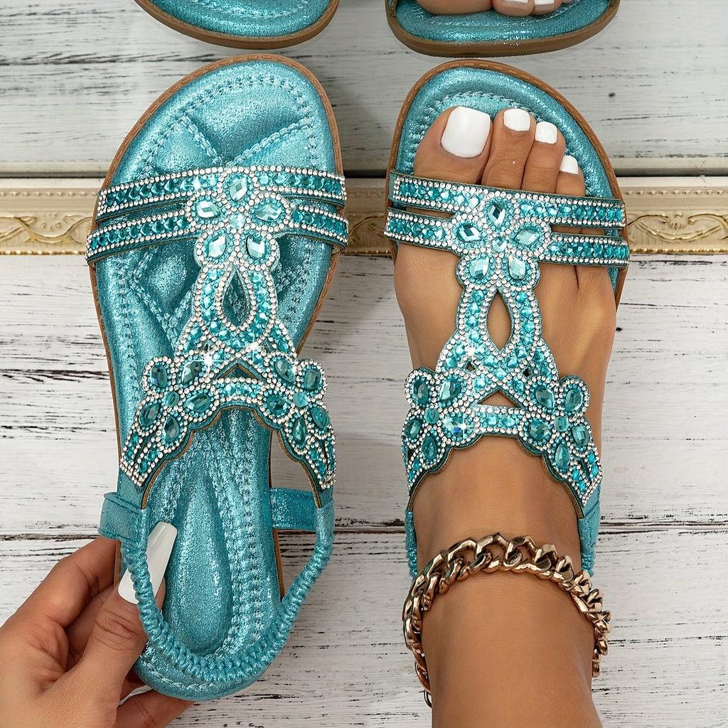 Women's Orthopedic Bohemian Beaded Flat Sandals - Sky Blue