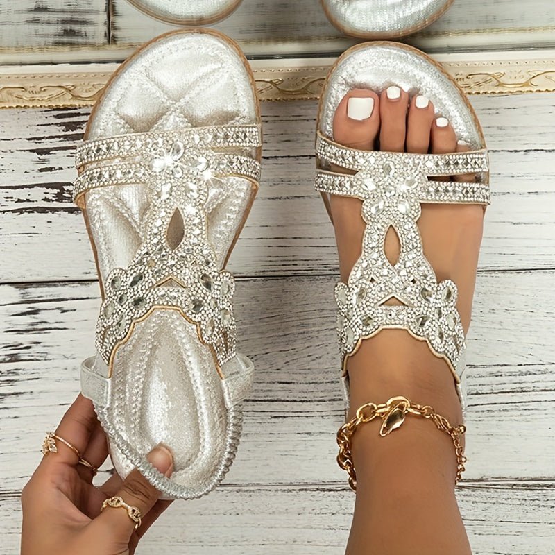 Women's Orthopedic Bohemian Beaded Flat Sandals - Silver