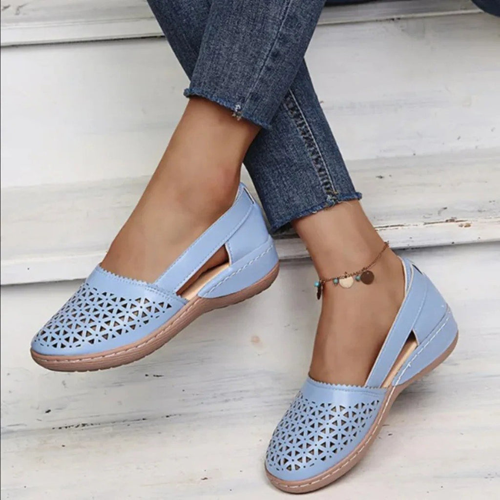 Women's Orthopedic Breathable Cutout Slip-On Flats - Blue