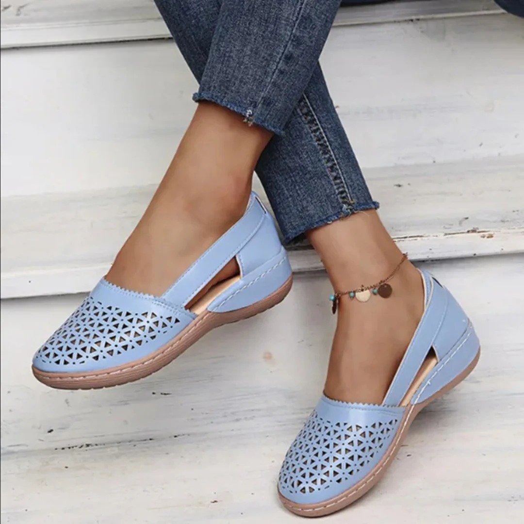 Women's Orthopedic Breathable Cutout Slip-On Flats - Blue