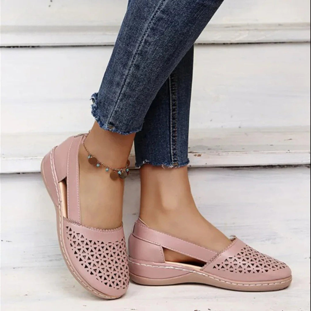 Women's Orthopedic Breathable Cutout Slip-On Flats - Light Pink