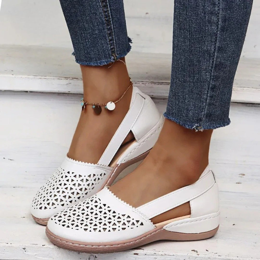 Women's Orthopedic Breathable Cutout Slip-On Flats - White
