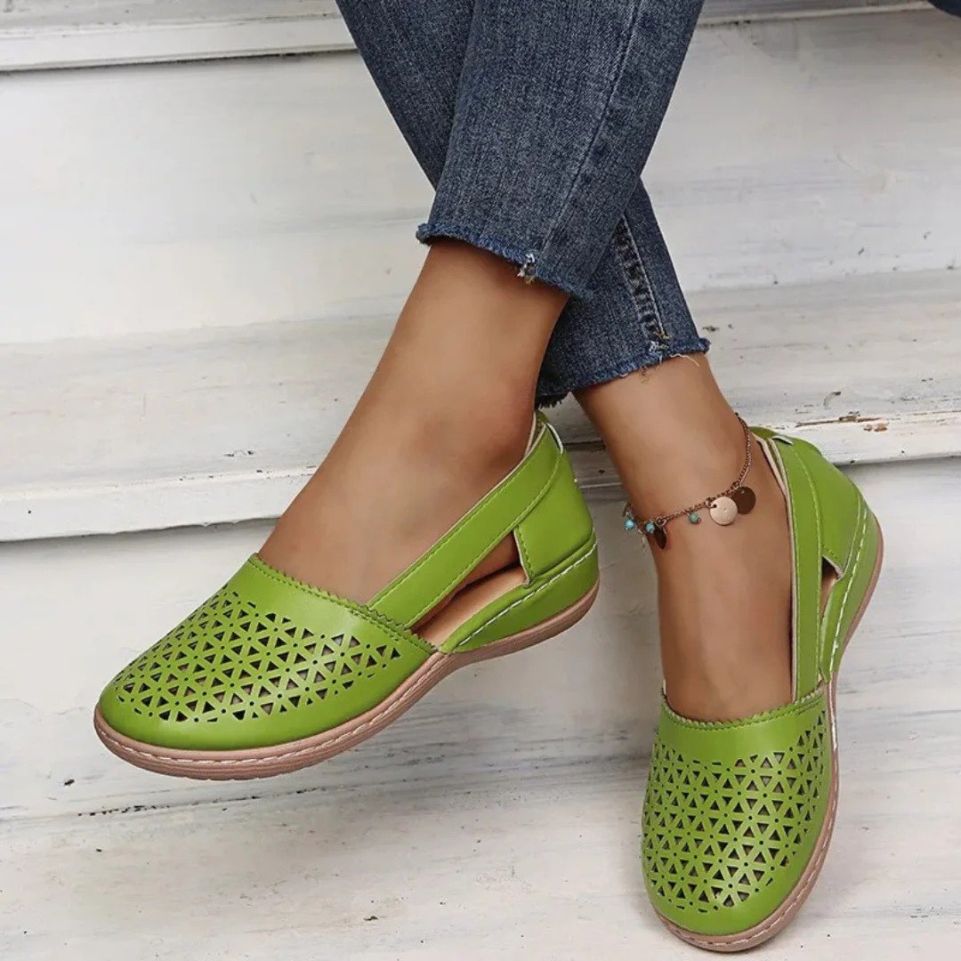 Women's Orthopedic Breathable Cutout Slip-On Flats - Light Green