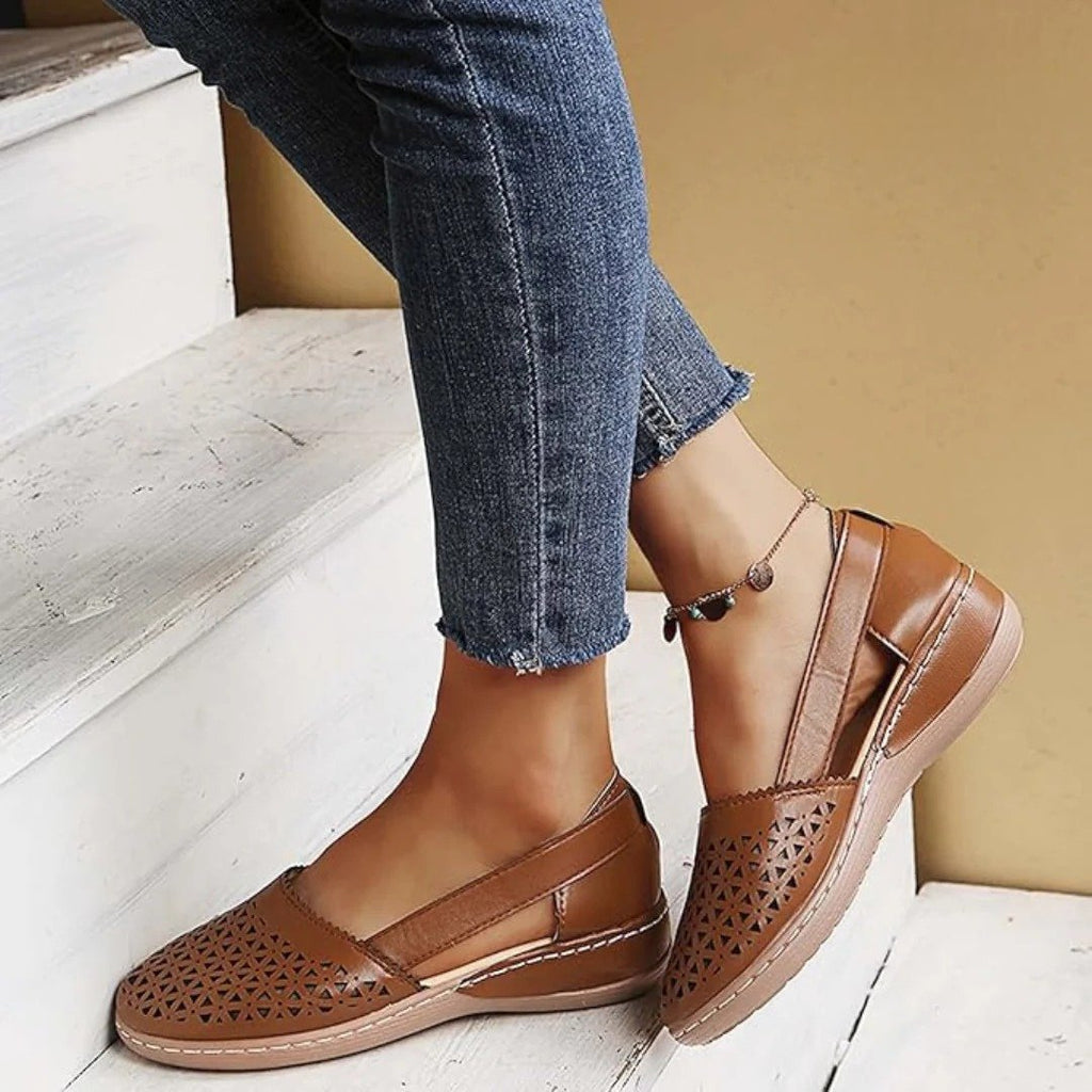 Women's Orthopedic Breathable Cutout Slip-On Flats - Brown